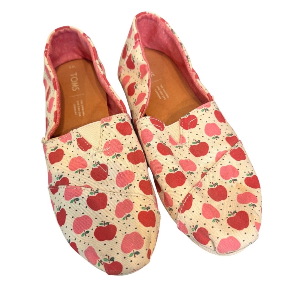 TOMS x Once Upon a Farm Apple Print Alpargata Slip On Flats Women's Size 9